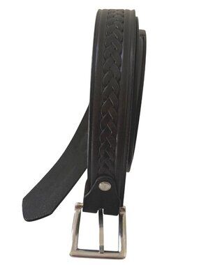 Key West Mens Black Leather Braided Belt Made In Italy 46" With Polished Silver
